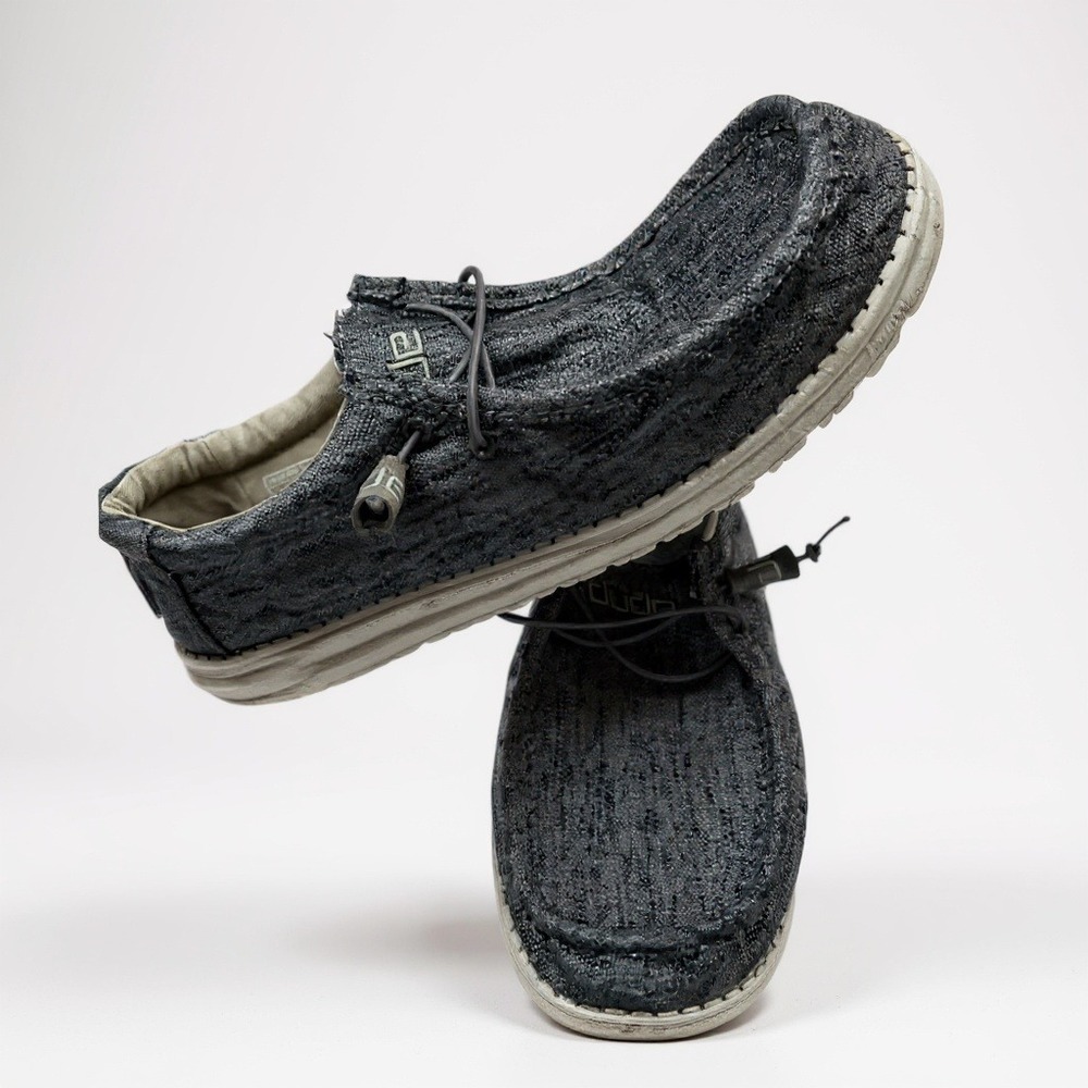 Hey Dude Wally Woven Men's Shoes Size 12 Charcoal Grey Slip On Loafers